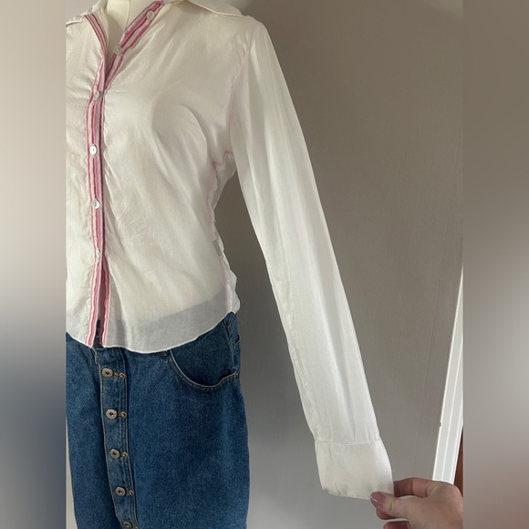 Y2K DOLLHOUSE Button Down Shirt Sequin Floral Cross Applique Preppy Western Sz M - Picture 7 of 15